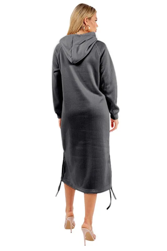 Midi Style Sweatshirt Dress- Gray