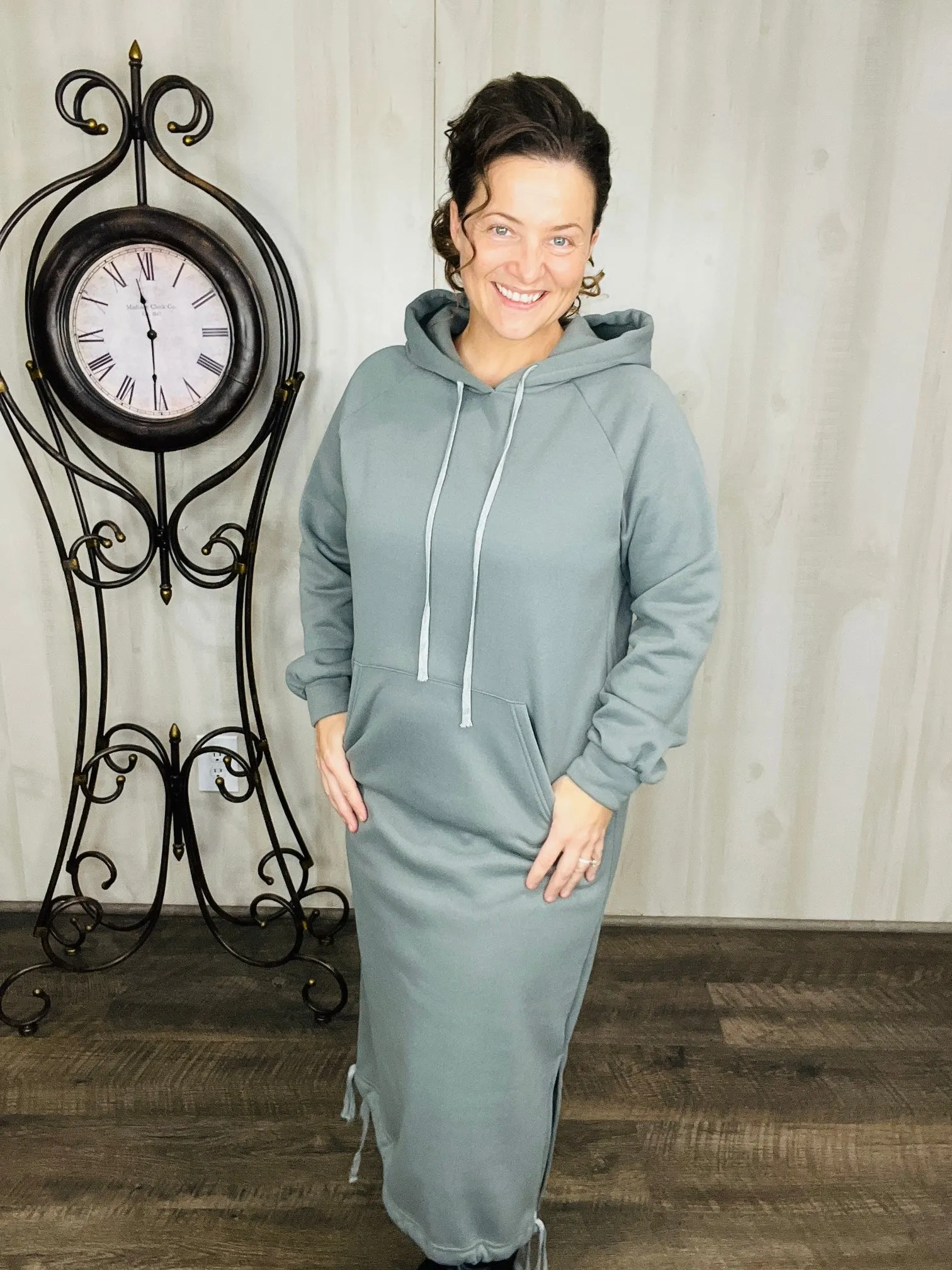 Midi Style Sweatshirt Dress- Gray