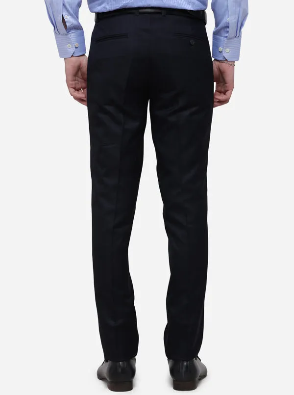 Navy Blue Solid Regular Fit Formal Trouser | JadeBlue