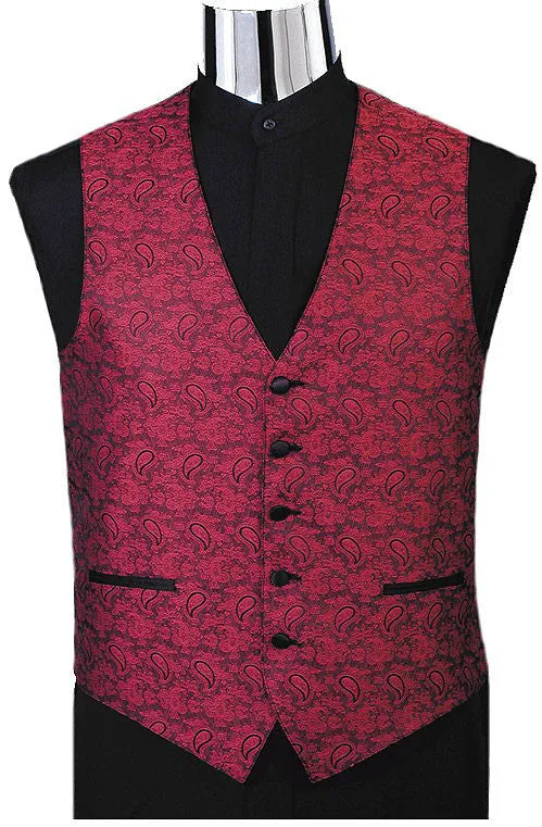 Paisley Jacquard Tuxedo Vest (#130V) - Black