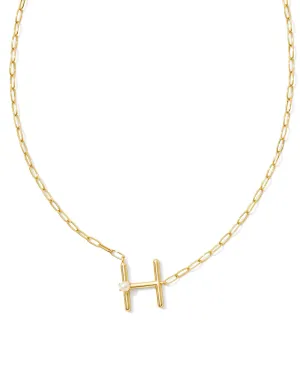 Pearl Letter H Pendant Necklace in Gold White Pearl