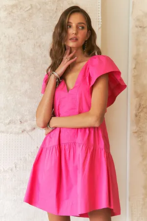 Pink Ruffle Sleeve Tiered Babydoll Dress