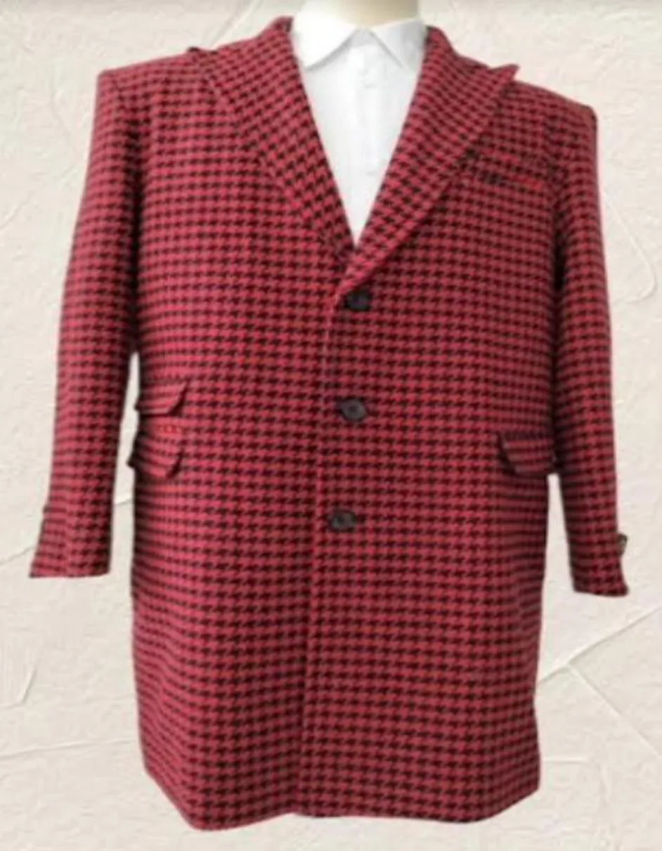 Red Overcoat - Red Peacoat - Red Wool Trench Coat - Plaid Pattern