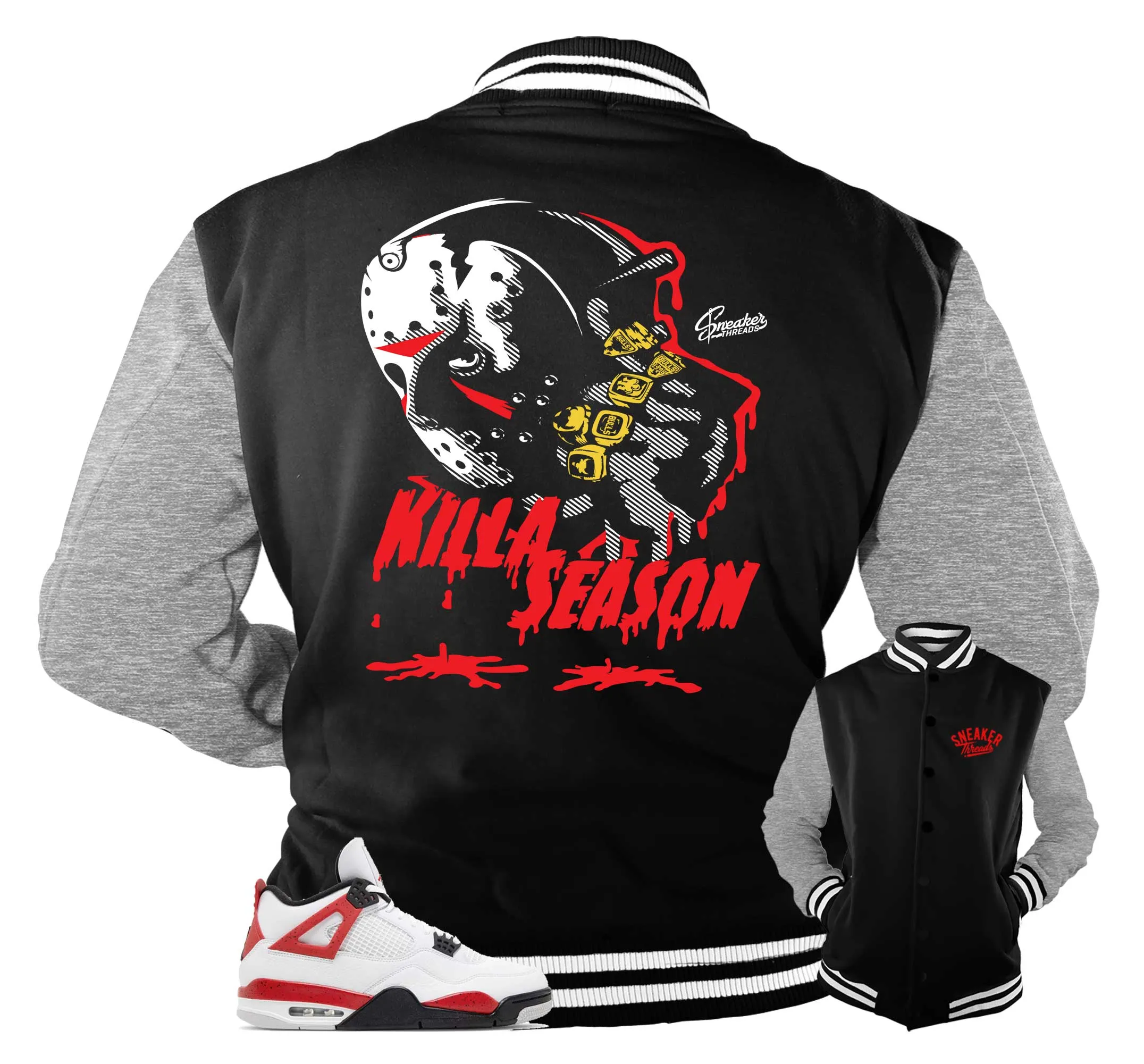 Retro 4 Red Cement Killa Season Varsity Jacket