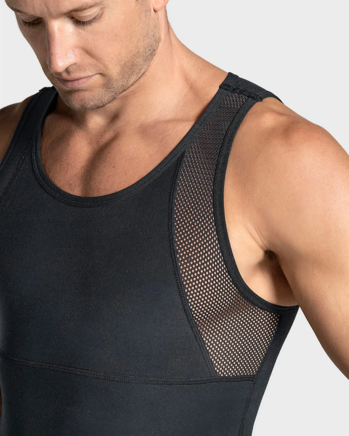 Stretch Cotton Moderate Compression Shaper Tank with Mesh Cutouts