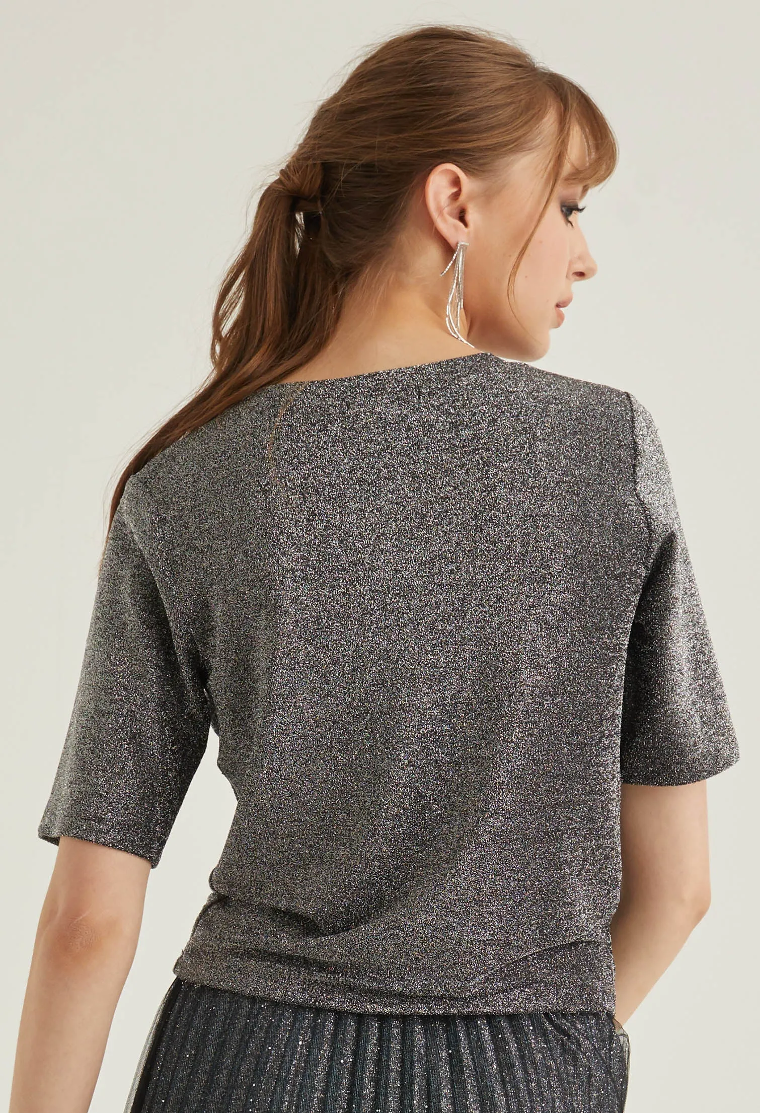 Textured Glitter Crew Neck Top