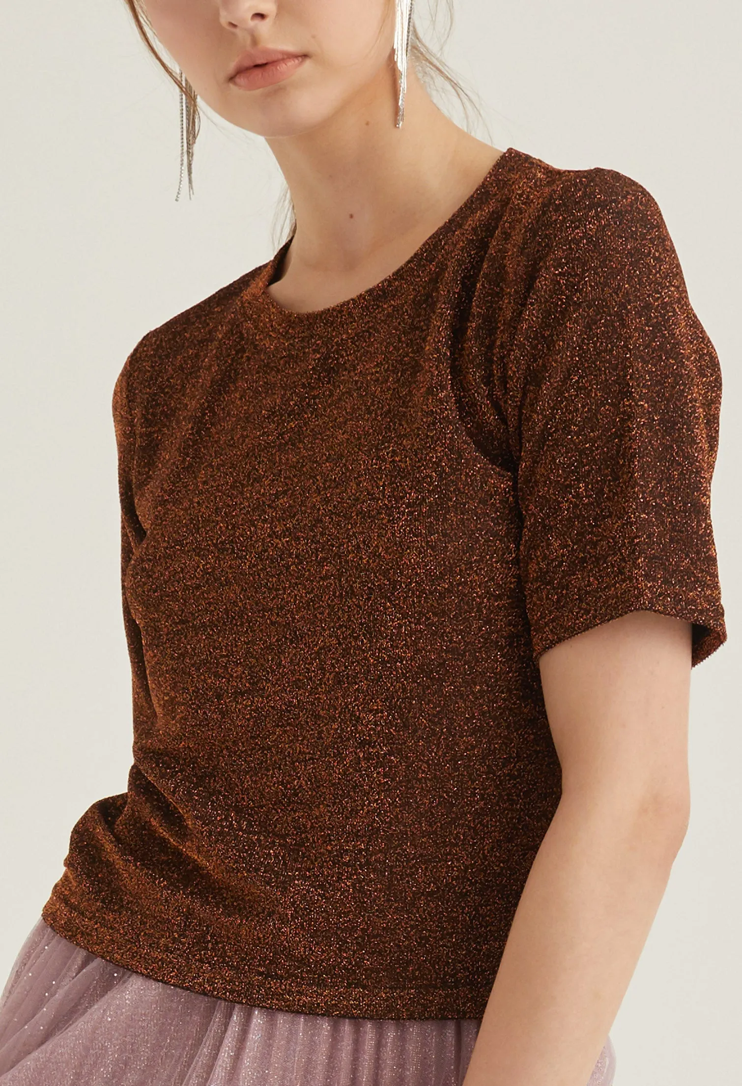 Textured Glitter Crew Neck Top