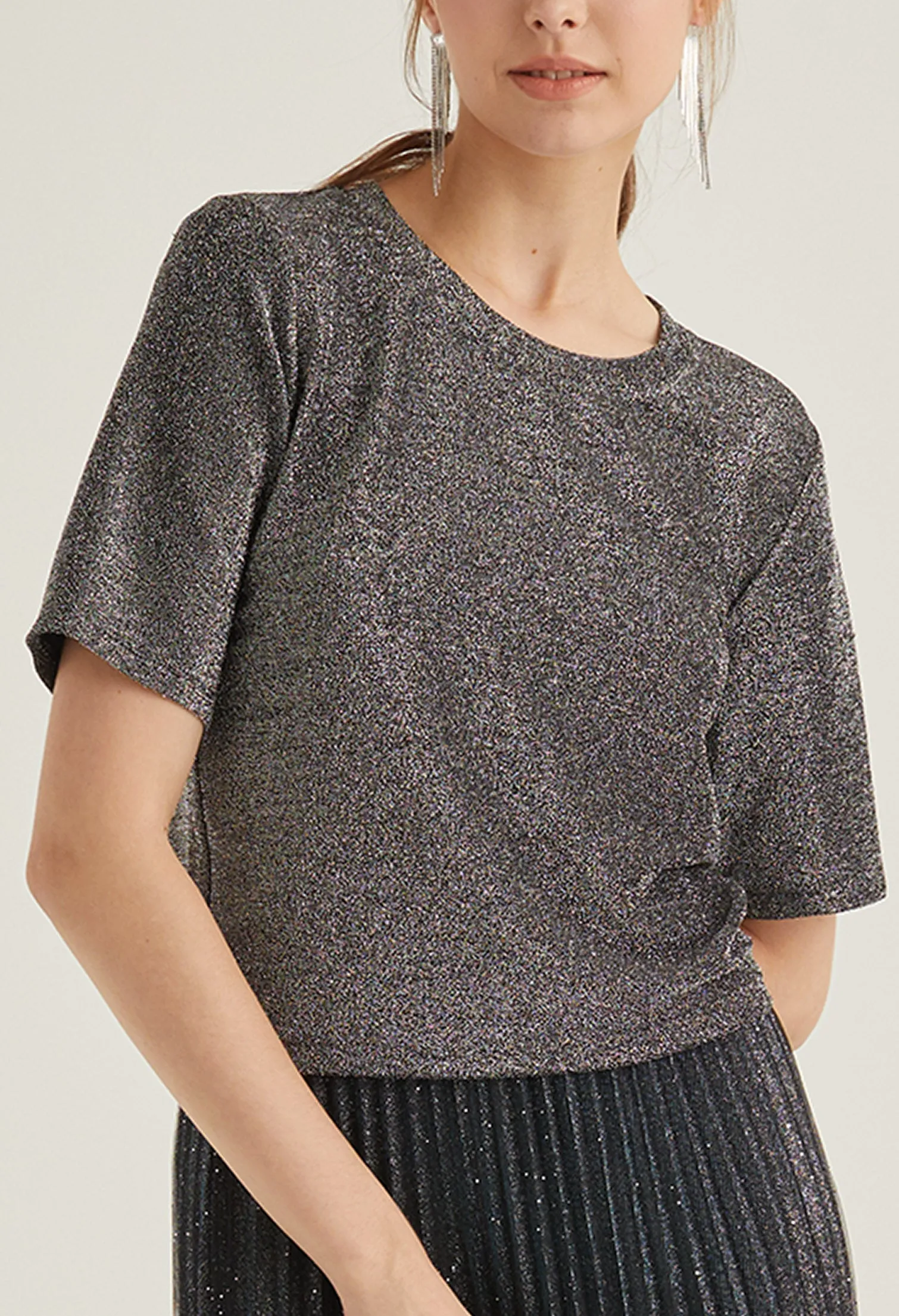 Textured Glitter Crew Neck Top