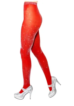 Tights Red and Silver Sparkle