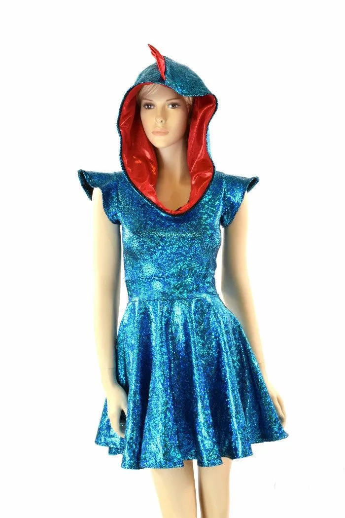 Turquoise & Red Dragon Spiked Skater Dress