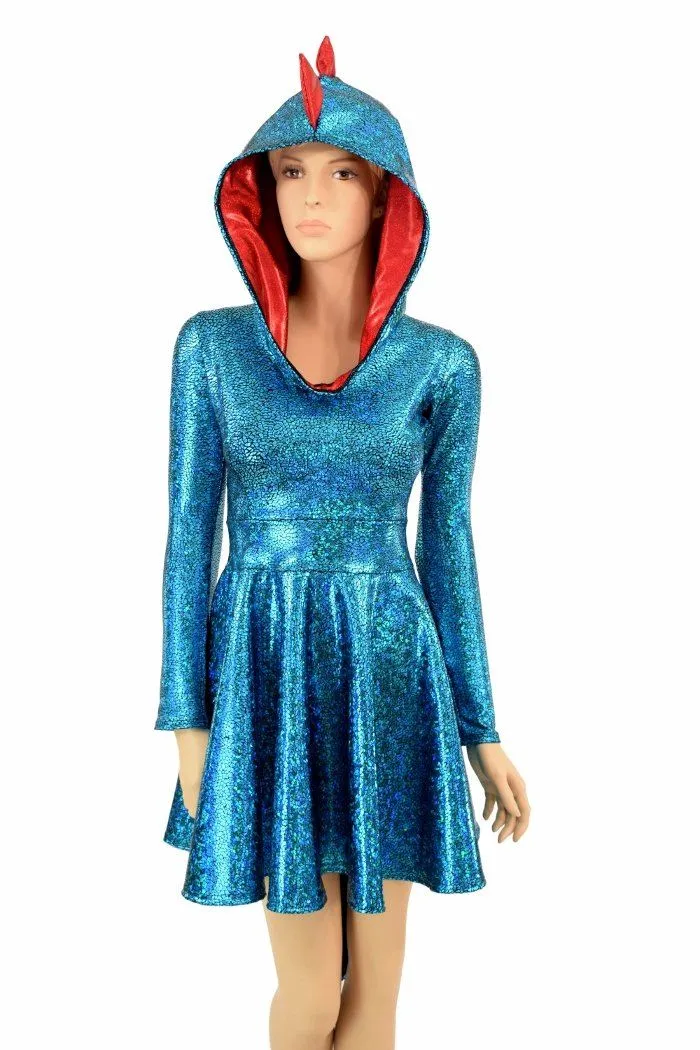 Turquoise Dragon Hoodie Skater Dress