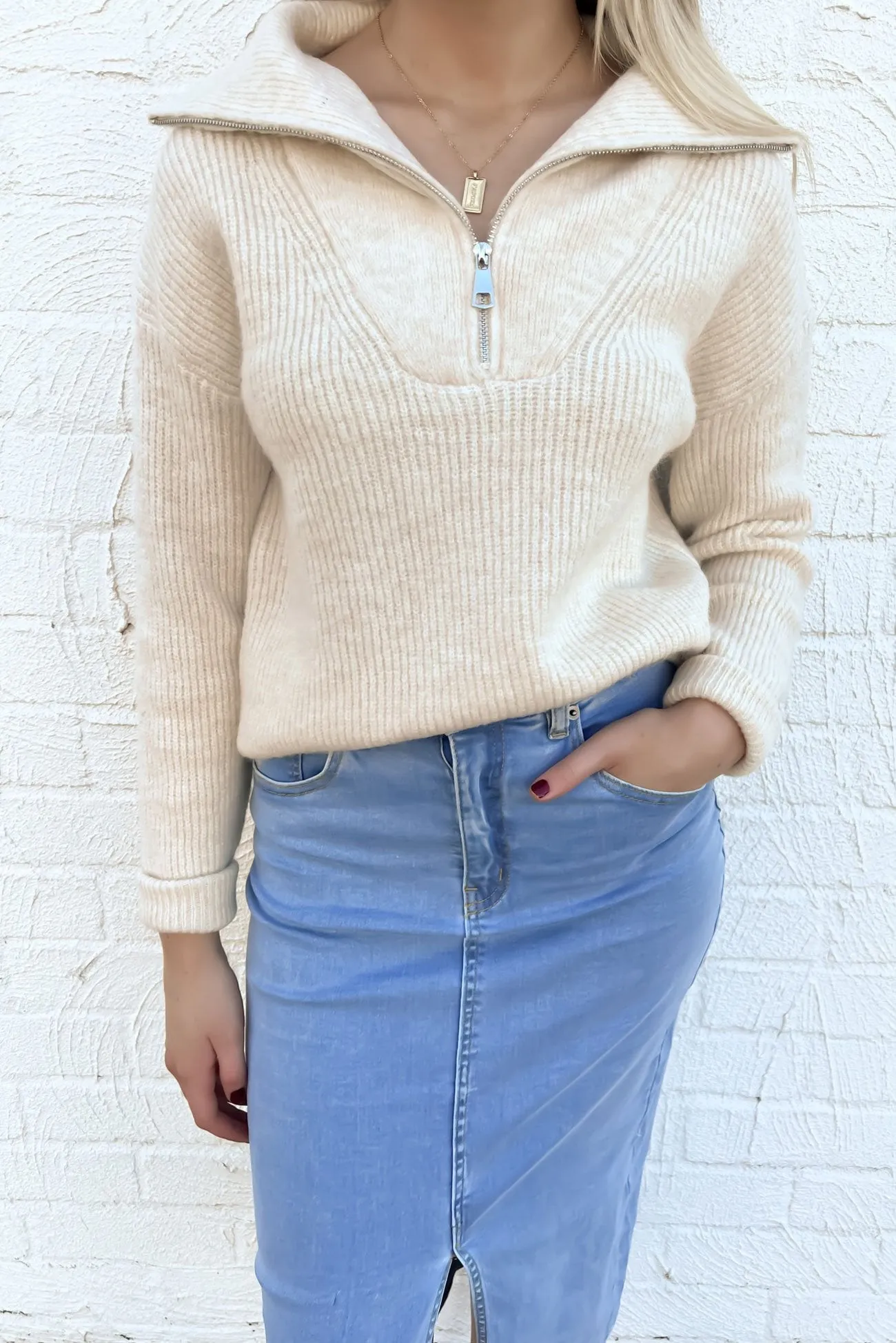 Victoria 1/4 Zip Knit Jumper Cream