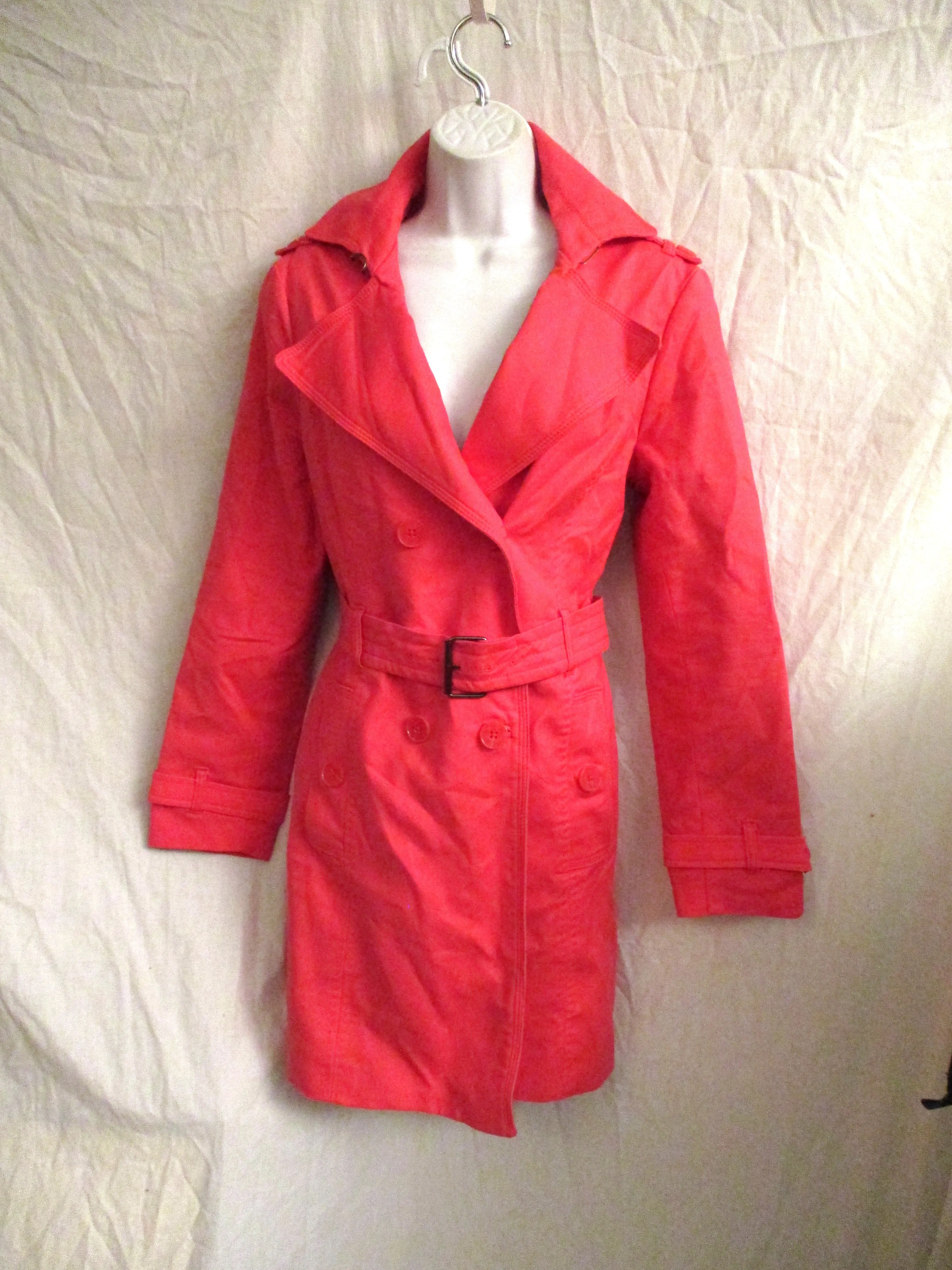 WILLI SMITH Belted Trench Coat jacket L CORAL PINK PEACH